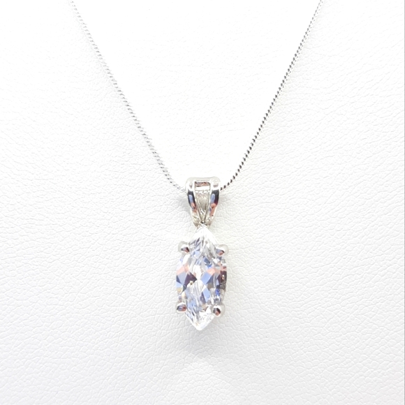 None Jewelry - Marquise Diamond cz Silver Cubic Zirconia Necklace Sterling Chain